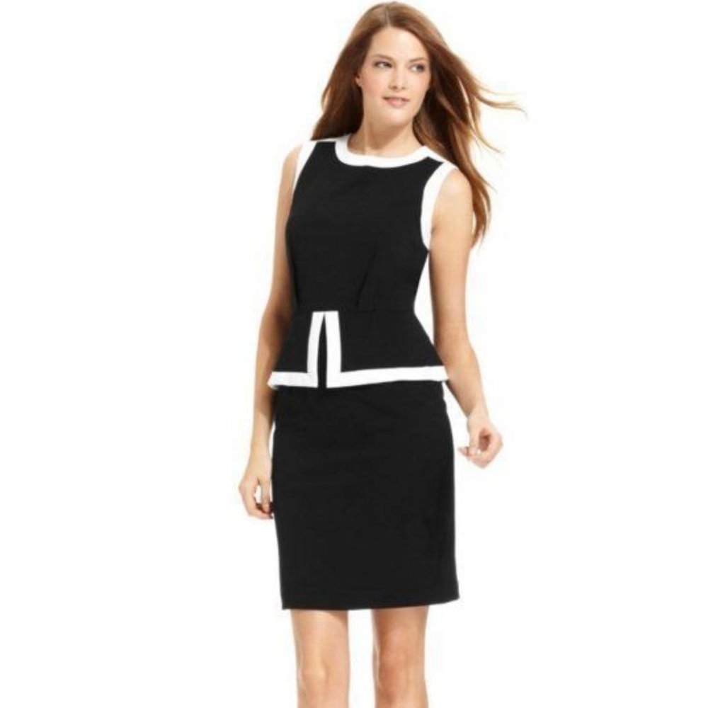 LN Calvin Klein Black/White Peplum Sheath Dress 4